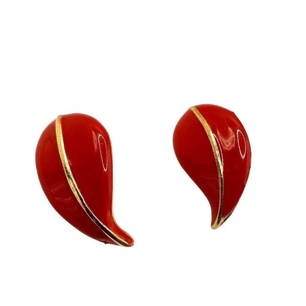 Red and gold tone clip on earrings